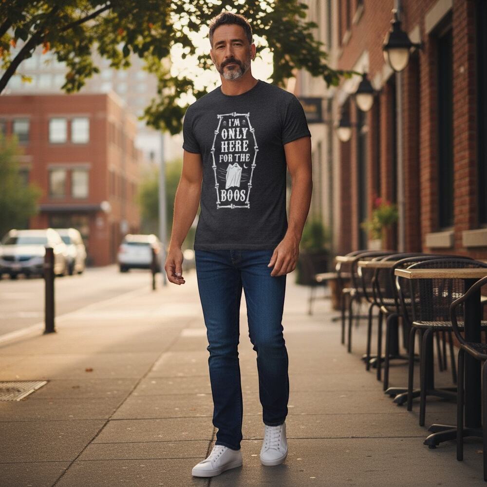 Mens T Shirt L Halloween Graphic Gray Funny Boo Saying Casual Party